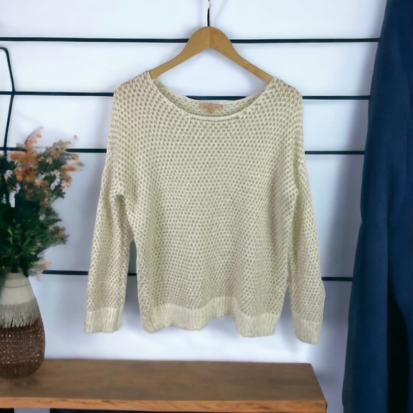 Gibson Latimer Sweaters - GIBSON Latimer Fuzzy Long Sleeve Sweater White Gold Size Medium